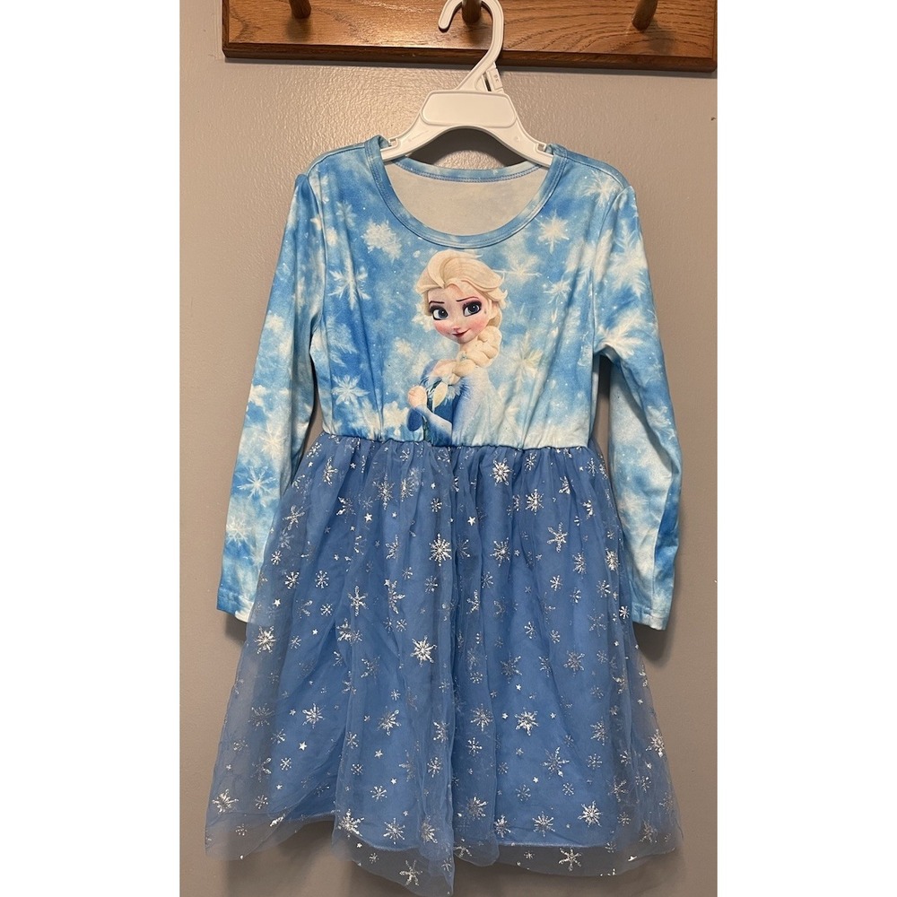 Disney Frozen Elsa Glitter Tutu Dress Blue White Long Sleeve Girls Size 6